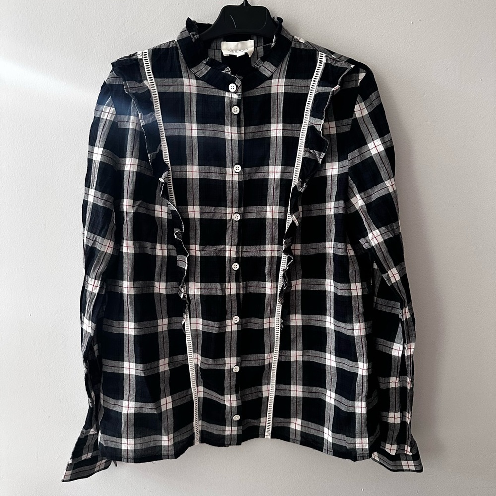 Sezane Chemise Leonore Dark Green and White Plaid Women’s Shirt
